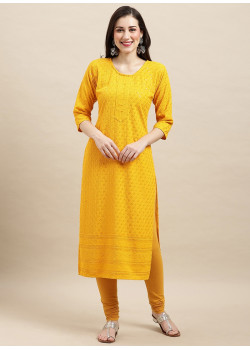 Mustard Rayon Sequance Embroidered  Kurti AF2304939