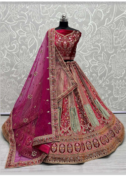 Pink Velvet  Patch And Embroidered Bridal Lehenga AF2304795