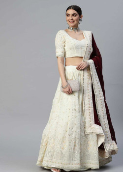 Off White Georgette Sequance Embroidered Wedding Lehenga AF2304799