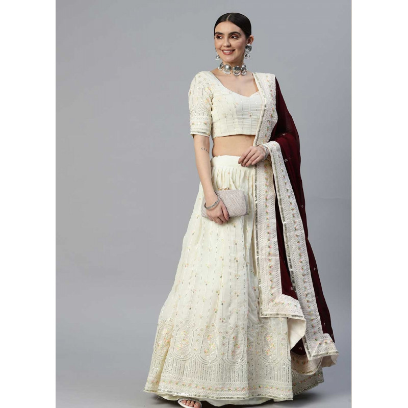 Off White Georgette Sequance Embroidered Wedding Lehenga AF2304799