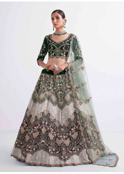 Green Silk Sequance Embroidered Bridal Lehenga AF2304803
