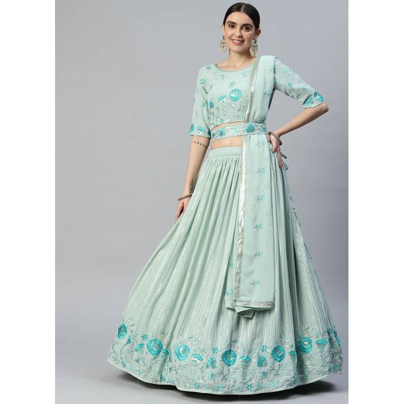 Pista Georgette Sequance Embroidered Party Wear Lehenga AF2304806