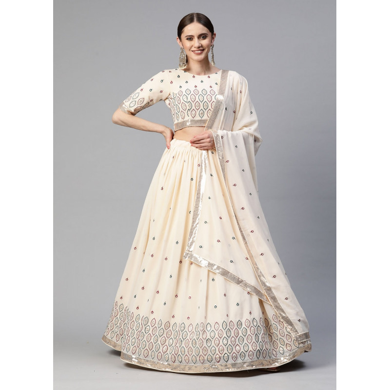 Beige Georgette Sequance Embroidered Party Wear Lehenga AF2304810