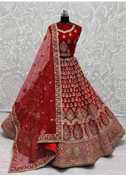 Red Velvet Embroidered Bridal Lehenga AF2304820