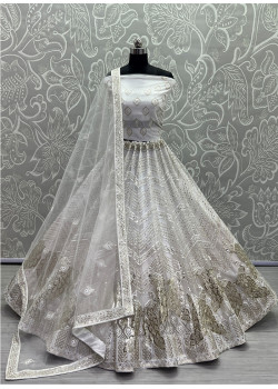 White Bridal Net Sequance Embroidered Wedding Lehenga AF2304821