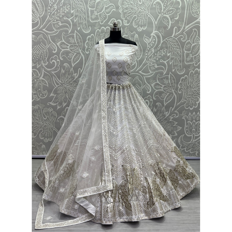 White Bridal Net Sequance Embroidered Wedding Lehenga AF2304821