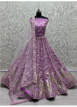 Violet Bridal Net Sequance Embroidered Wedding Lehenga AF2304824