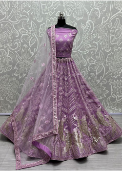 Violet Bridal Net Sequance Embroidered Wedding Lehenga AF2304824