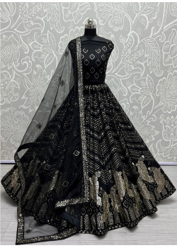 Black Bridal Net Sequance Embroidered Wedding Lehenga AF2304826