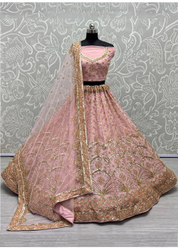 Pink Bridal Net Sequance Embroidered Thread Work Bridal Lehenga AF2304900