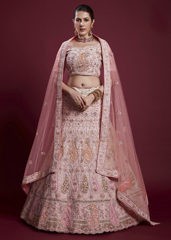 Pink Georgette Sequance Embroidered Wedding Lehenga AF230503