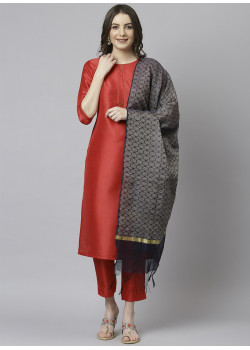 Red Art Silk Wevon  Casual Salwar Kameez AF2304791