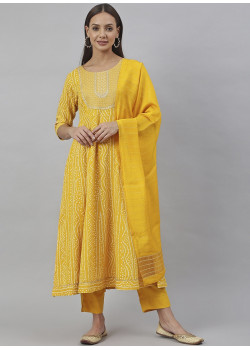 Yellow Rayon Bandhani Prnted Casual Suit AF2304762