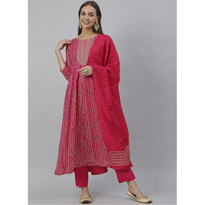 Pink Rayon Bandhani Prnted Casual Suit AF2304763