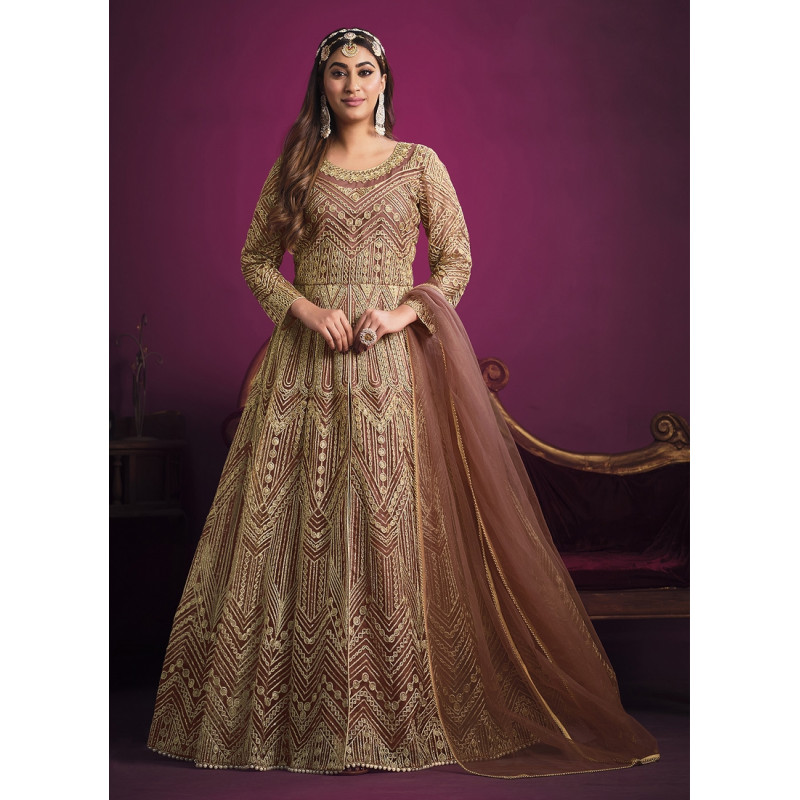 Peach Net Embroidered Wedding Suit AF2304770