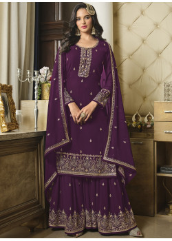 Purple Faux Georgette Embroidered Sharara Suit AF230747