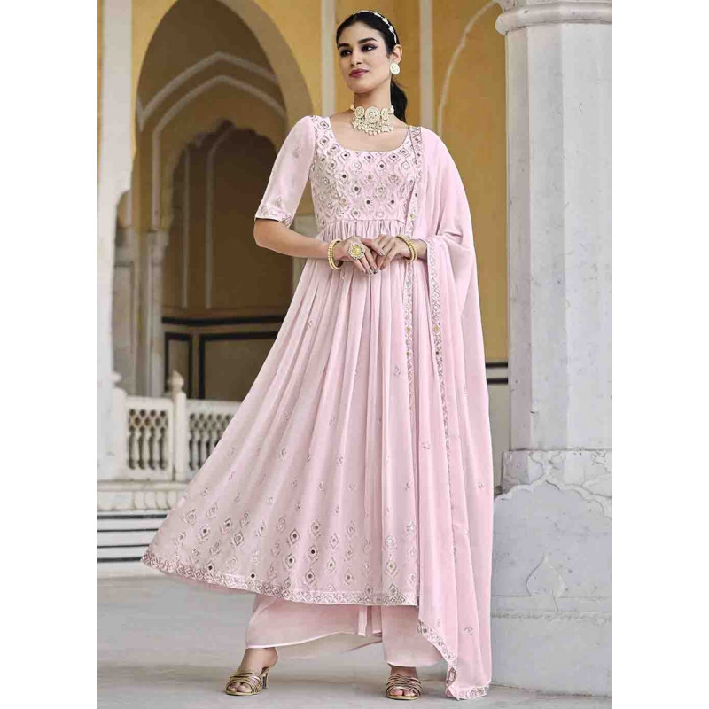 Pink Georgette Mirror Embroidered Party Suit AF230742
