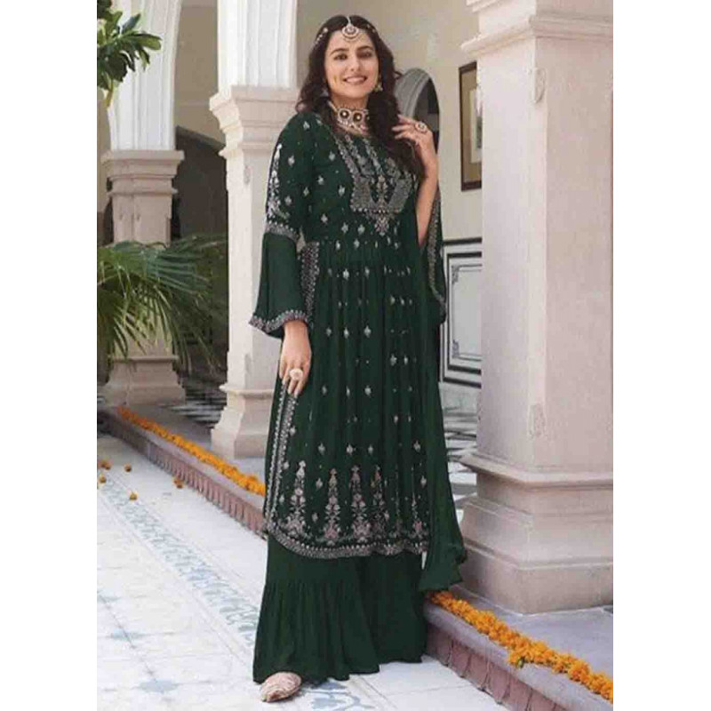 Green Faux Georgette Embroidered Wedding Suit AF230738