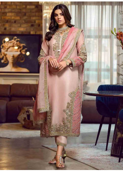 Peach Faux Georgette Embroidered Wedding Suit AF230734