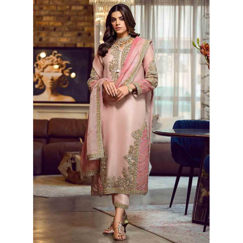 Peach Faux Georgette Embroidered Wedding Suit AF230734