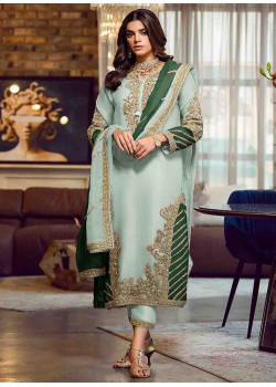 Green Faux Georgette Embroidered Wedding Suit AF230737