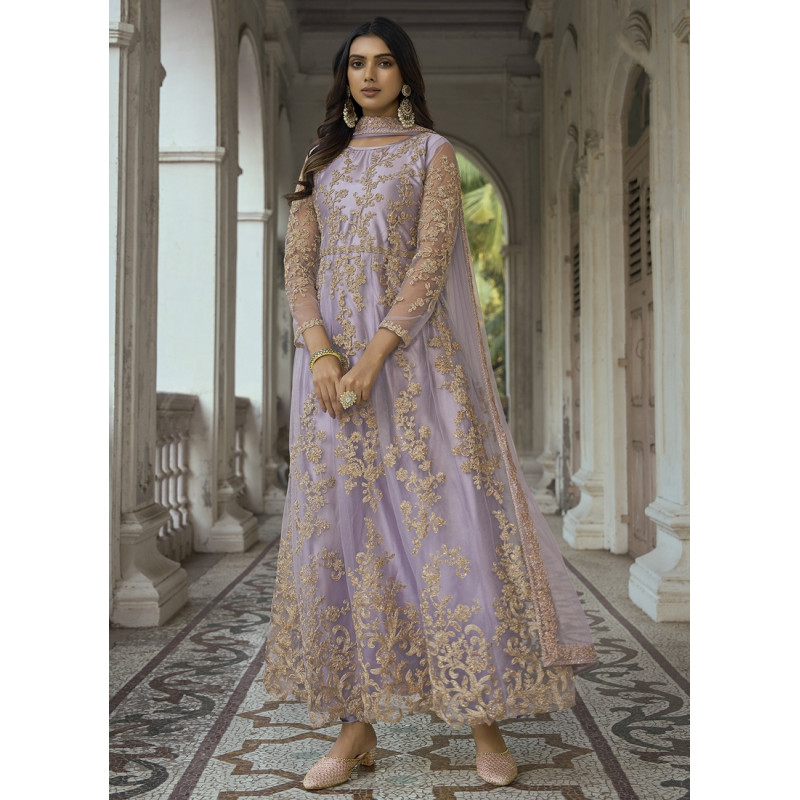 Purple Butterfly Net Embroidered Wedding Suit AF2304775