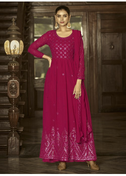 Pink Faux Georgette Embroidered Party Wear Salwar Kameez AF2304779
