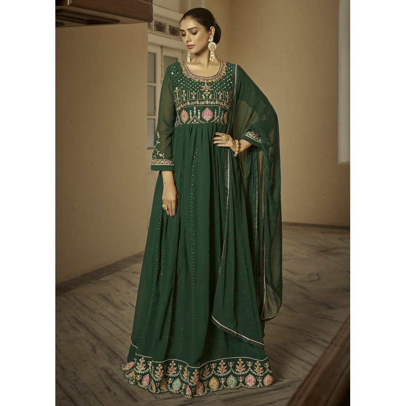 Green Faux Georgette Embroidered Party Wear Salwar Kameez AF2304781