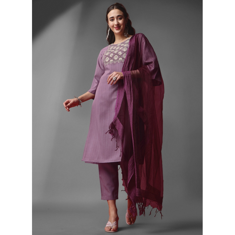 Purple Silk Bland  Embroidered Casual Salwar Kameez AF2304896