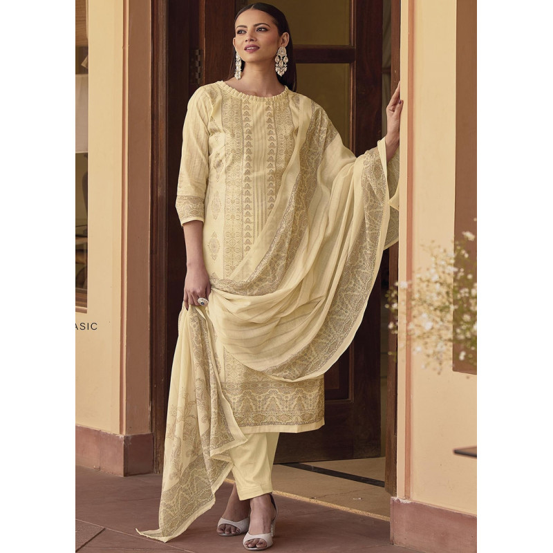 Yellow Cotton Blend  Embroidered Casual Salwar Kameez AF2304897