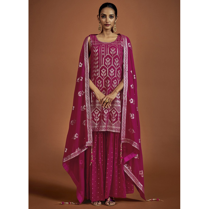 Pink Georgette Sequance Embroidered Sharara Suit AF23041006