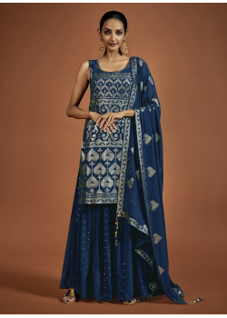 Nevy Blue Georgette Sequance Embroidered Sharara Suit AF23041007