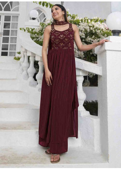 Maroon Georgette Sequance Embroidered Plazzo Suit AF23041010
