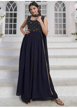 Blue Georgette Sequance Embroidered Plazzo Suit AF23041014