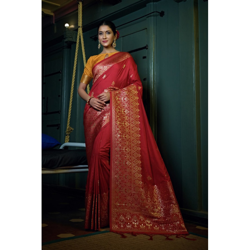Red Art Silk Zari Banarasi Sarees AF230586