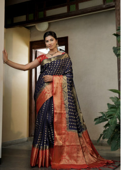 Navy Blue Art Silk Zari Banarasi Sarees AF230595