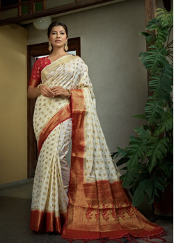 Off-White Art Silk Zari Banarasi Sarees AF230600