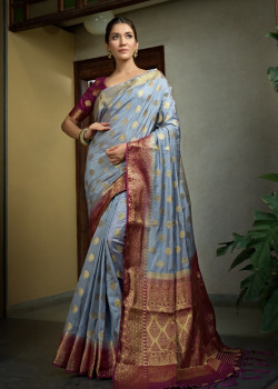 Grey Art Silk Zari Banarasi Sarees AF230602