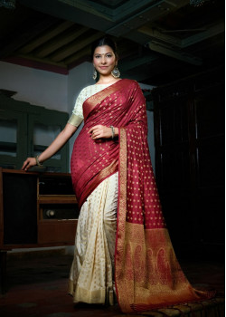 Maroon and Beige Art Silk Zari Banarasi Sarees AF230604