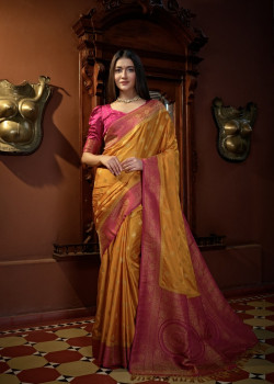 Mustard Satin Silk Zari Banarasi Sarees AF230610