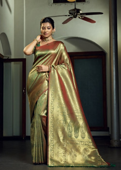 Olive Green Art Silk Zari Kanjivaram Sarees AF230623