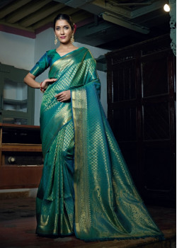 Teal Green Art Silk Zari Kanjivaram Sarees AF230625