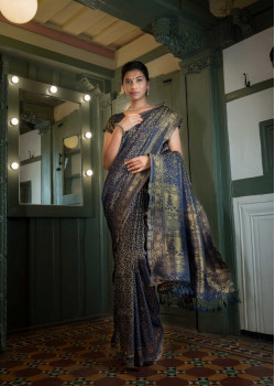 Navy Blue Art Silk Zari Kanjivaram Sarees AF230633