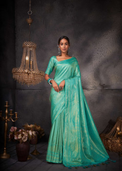 Turquoise Blue Art Silk Zari Kanjivaram Sarees AF230653