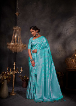 Turquoise Blue Art Silk Zari Kanjivaram Sarees AF230664