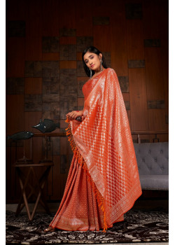 Orange Raw Silk Woven Kanjivaram Sarees AF230499