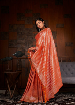 Orange Raw Silk Woven Kanjivaram Sarees AF230499