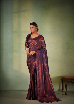 Navy Blue Art Silk Zari Kanjivaram Sarees AF230688