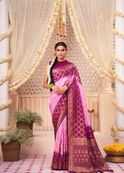 Purple-Pink Raw Silk Zari Bandhani Sarees AF230709