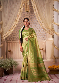 Green Raw Silk Zari Bandhani Sarees AF230712